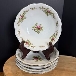 Johann Haviland Moss Rose 5" Fruit Dessert Bowls Set of 5 Gold Trim
